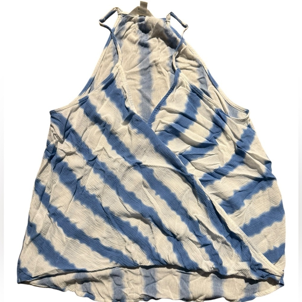 Market & Spruce Blue and White Wrap Tank Top - Picture 1 of 6